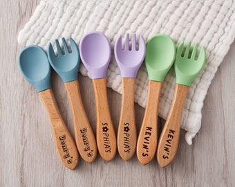 Silicone Baby Spoon and Fork Set | Personalized Baby Cutlery Set | Baby Shower Gifts | Toddler Spoon&Fork | Silicone Utensils | New Mom Gift