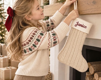2026 Embroidered Knit Stocking with Name, Striped Christmas Stockings, Family Gifts, Holiday Decor,
