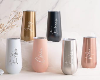Personalized 6oz Bridesmaid Champagne Flute Tumbler, Gift for Her, Bridesmaid Proposal Gift, Insulated Tumblers Bachelorette Party [W]