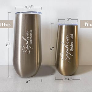 Personalisierte 6 Unzen Brautjungfer Champagnerflöte Becher, Brautjungfer Vorschlag Geschenk, Geschenk für sie, Insulierte Becher Junggesellenabschied Bild 6