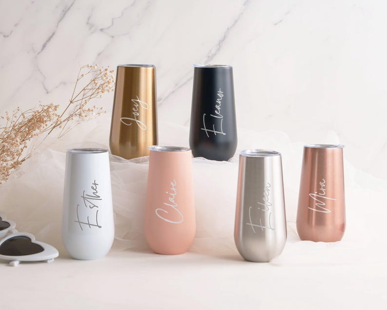 Personalisierte 6 Unzen Brautjungfer Champagnerflöte Becher, Brautjungfer Vorschlag Geschenk, Geschenk für sie, Insulierte Becher Junggesellenabschied Bild 2