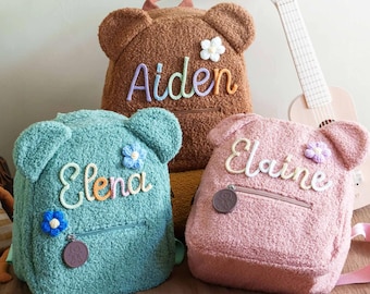 Personalized Teddy Bear Backpack, Kids Gift, Embroidered Name Backpack for Toddlers, Soft Plush Backpack, Daycare School Bag