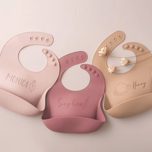 Engraved Silicone Baby Bib Baby Boy First Birthday Gift Personalized Bib for Newborn Toddler Christmas Gift New Mom Gift image 7