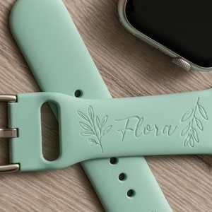 Floral Silicone Watch Band Personalized Mint Watch Band Engraved Watch Band Birthday Gifts for Best Friend Christmas Gift for Women image 5