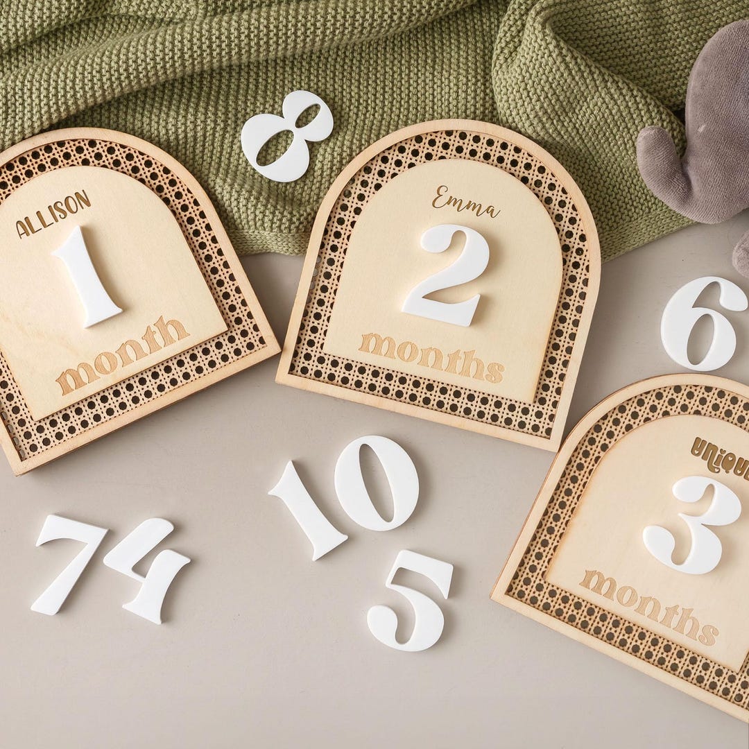 Engraved Baby Monthly Milestone Markers, Gift for Newborn, Custom Baby ...