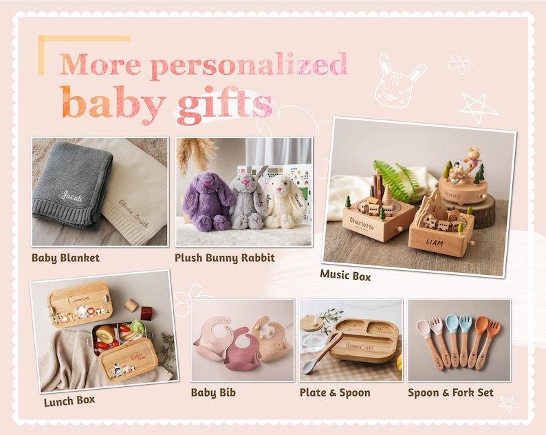 Gehäkelte Spielzeugrassel für Babys, Geschenke zur Babyparty, individuelle Babyrassel aus Holz, Geschenke für Neugeborene, Geschenk für Neffe und Nichte, gravierte Rassel mit Namen Bild 2