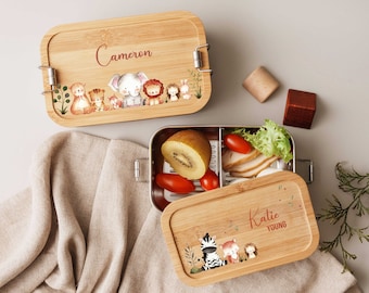 Aangepaste naam Kids lunchbox | Gepersonaliseerde snackdoos | Terug naar schoolcadeau | Dierenlunchbox | Kerstcadeaus | Jongen meisje verjaardagscadeaus