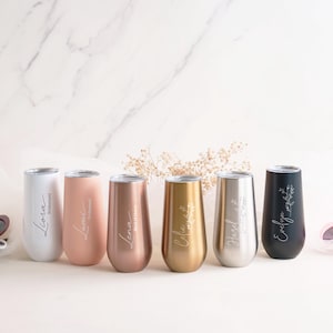 Personalisierte 6 Unzen Brautjungfer Champagnerflöte Becher, Brautjungfer Vorschlag Geschenk, Geschenk für sie, Insulierte Becher Junggesellenabschied Bild 10