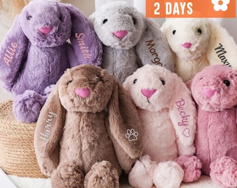 Anpassad monogramerad kanin, påskgåva för bebis, personlig broderad kanin, mjuk plyschleksak, present till bebis, present till nyfödd [W]