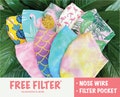 Cute Face Mask with Filter pocket Protective 4 layer - Women Pattern Fabric , Face Mask Washable , Face Mask with Nose wire , Christmas Gift
