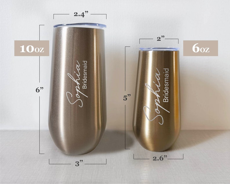 Personalized 6oz Bridesmaid Champagne Flute Tumbler, Custom Laser Engraved Bridesmaid Proposal Gift, Insulated Tumblers Bachelorette Party image 3