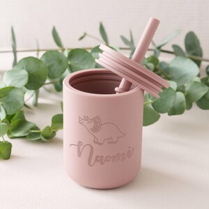 Baby Silicone Cup with Straw 200 ml, Baby Gift, Personalized Engraved Toddler Cup 7 oz, 1st birthday, Non-Spill Silicone Training Cup [W] image 7