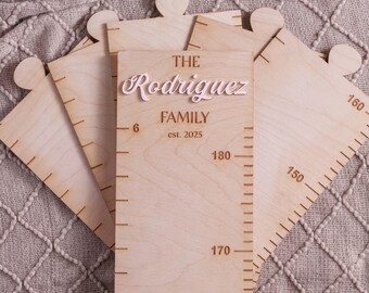 Personalized Wooden Kids Growth Chart Ruler, Custom Interlocking Family Height Gauge [N]