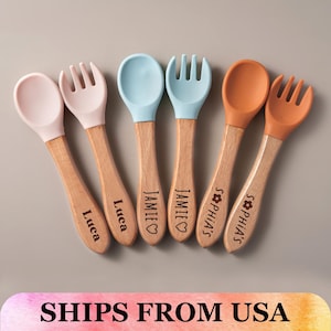 Ensemble de couverts pour bébé, cadeaux pour tout-petits, ustensile en silicone, ensemble cuillère et fourchette pour bébé en silicone, cadeau baby shower, cuillère et fourchette pour tout-petit, cadeau pour nouvelle maman