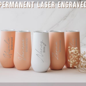 Personalized 6oz Bridesmaid Champagne Flute Tumbler, Custom Laser Engraved Bridesmaid Proposal Gift, Insulated Tumblers Bachelorette Party image 1