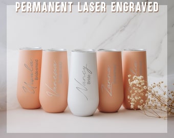 Personalisierter 6oz Champagnerflötenbecher für Brautjungfern, individuell lasergraviertes Brautjungfern-Antragsgeschenk, isolierte Becher für Junggesellenabschied