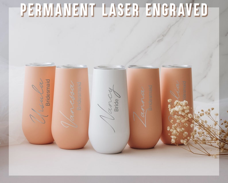 Personalized 6oz Bridesmaid Champagne Flute Tumbler, Custom Laser Engraved Bridesmaid Proposal Gift, Insulated Tumblers Bachelorette Party image 1