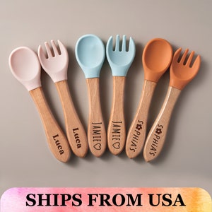 Silicone Baby Spoon and Fork Set | Personalized Baby Cutlery Set | Baby Shower Gifts | Toddler Spoon&Fork | Silicone Utensils | New Mom Gift