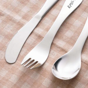 Personalized Kids Tableware Set of 3, 1st Birthday Gift, Stainless Steel Tableware, Baptism gift, Custom Baby Shower Gift, Children Cutlery