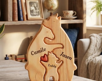 Custom Wooden Bear Puzzle, Mothers Day Gift, Family Hug Puzzle, Personalized Bear Hug Gift, Engraved Family Keepsake