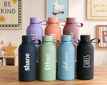 Back to School Kids Water Bottle with Name, Engraved Name Tumbler 12oz, Skinny Tumbler for Toddler [N]