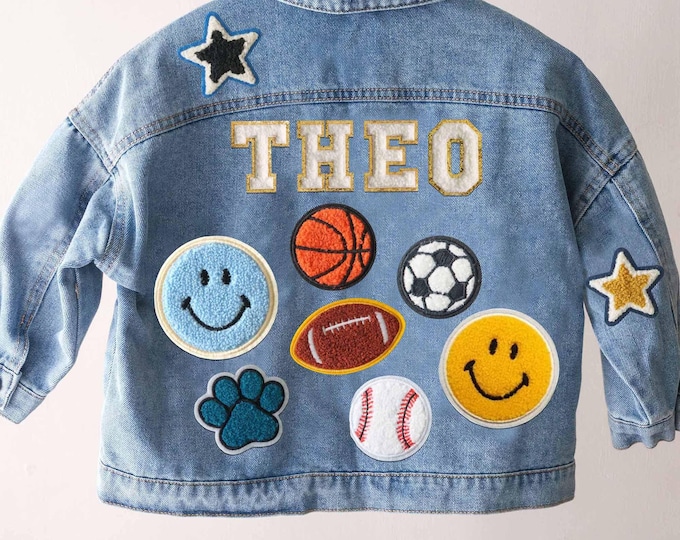 Toddler Personalized Denim Jacket, Gift for Kids, Boys Patch Jacket Gift, Custom Name Jean Jacket for Kids, Kids Birthday gift