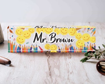 Personalized Teacher Desk Name Plate | Custom Acrylic Name Plate | Office Decor Desk Plaque | New Job Gifts | Birthday Gifts for Coworker