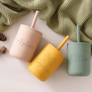Baby Silicone Cup with Straw 200 ml, Baby Gift, Personalized Engraved Toddler Cup 7 oz, 1st birthday, Non-Spill Silicone Training Cup [W] image 5