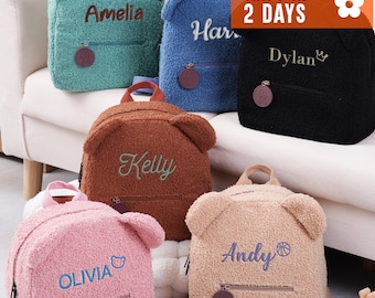 Personalized Teddy Bear Backpack, New Mom Gift, Custom Toddler Backpack with Name, Embroidered Kids Bag, Baby Backpack for Preschool