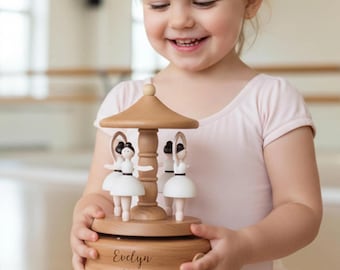 Engraved Baby Name Music Box, Mothers Day Gift, Custom Baby Gift, Personalized Wooden Music Box, Gift for Kid, Musical Carousel [T]