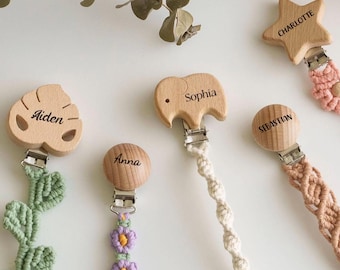 Custom Baby Name Gift, Gender Neutral Baby Gift, Personalized Macrame Pacifier Clip, Baby Girl Gift, Baby Shower Gift, Newborn Gift