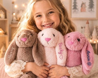 Personalized Embroidered Baby Bunny Plush: Custom Monogram Soft Rabbit Toy, S & M Sizes [R]