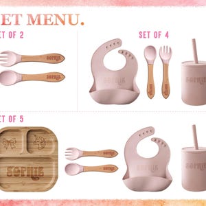 Customized Baby Gift, Silicone Baby Weaning Set, Custom Engraved Baby Bib, Baby Feeding Utensils with Name, Toddler Plate image 3