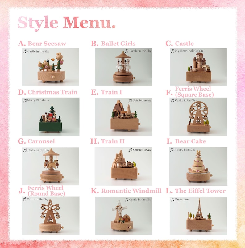 Boîte à musique en bois personnalisée pour cadeau de premier anniversaire, styles de carrousel de train personnalisés image 2