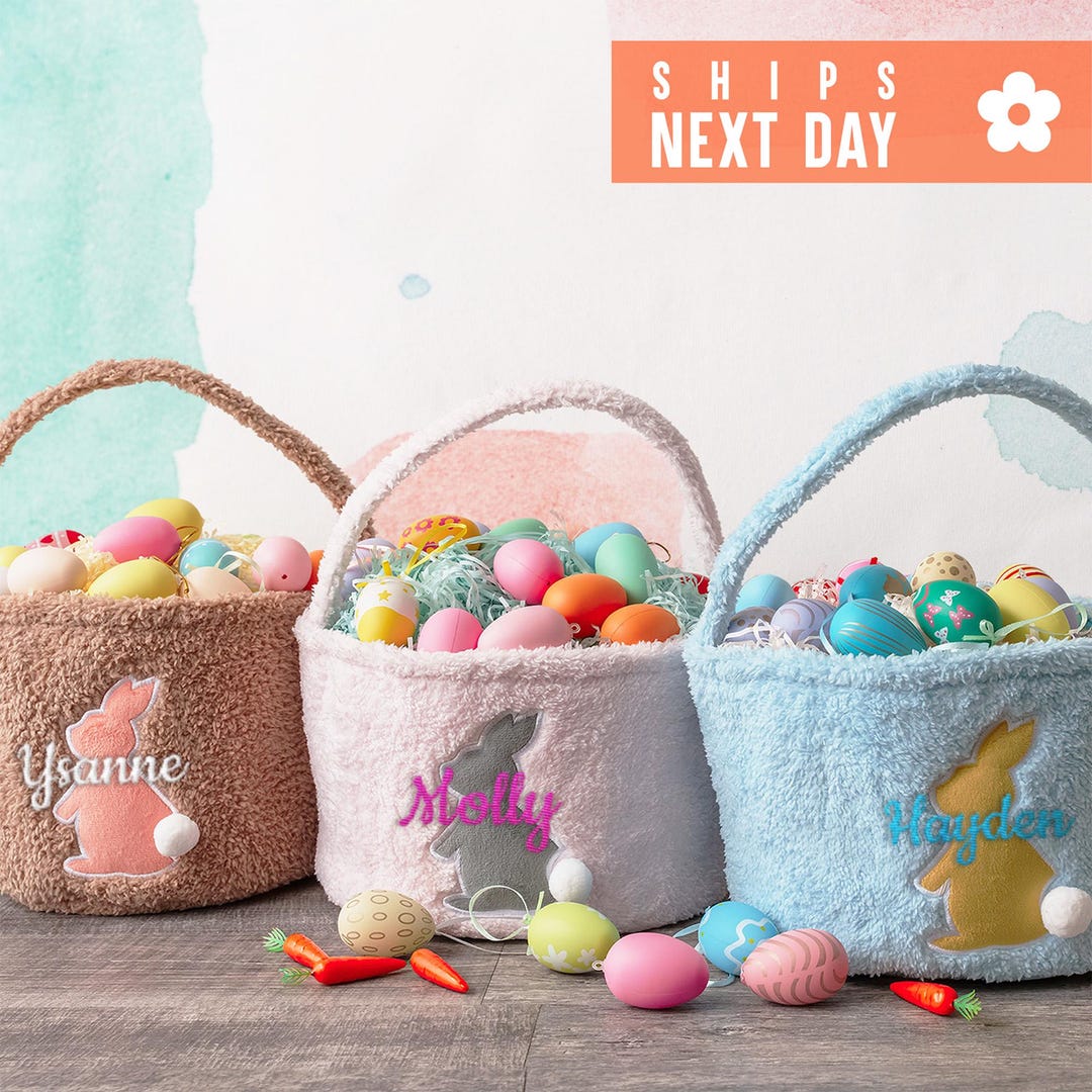 Easter Gift, Custom Embroidered Easter Basket, Personalized Kids