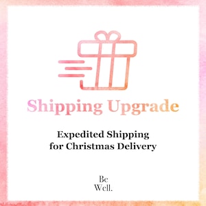 The image is a promotional graphic for shipping an upgrade for Christmas delivery. It features a stylized gift icon and the text "Shipping Upgrade" in a gradient color scheme. The text below the gift icon states "Expedited Shipping for Christmas Delivery". The phrase "Be Well" is also included in the image.