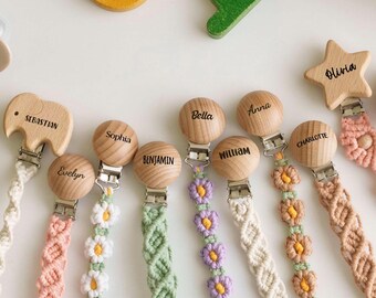 Engraved Pacifier Clip, New Mom Gift, Personalized Macrame Pacifier Clip, Gender Neutral Baby Gift, Baby Shower, Newborn Keepsake