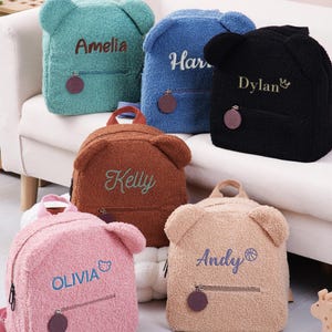 Sac à dos personnalisé en forme d'ours en peluche pour la rentrée des classes, Sac à dos personnalisé pour tout-petit avec nom, Sac brodé pour enfants, Sac à dos pour bébé pour la maternelle