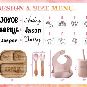 Customized Baby Gift, Silicone Baby Weaning Set, Custom Engraved Baby Bib, Baby Feeding Utensils with Name, Toddler Plate image 2
