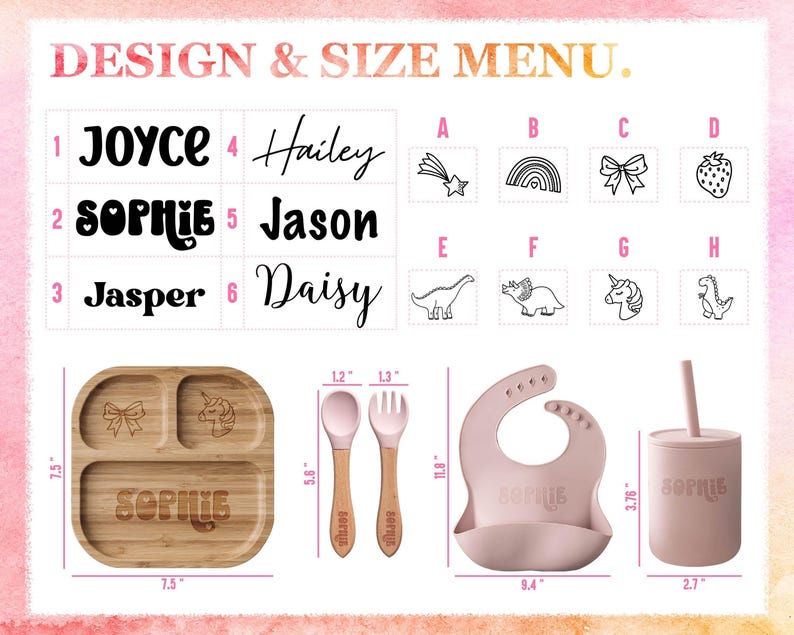 Customized Baby Gift, Silicone Baby Weaning Set, Custom Engraved Baby Bib, Baby Feeding Utensils with Name, Toddler Plate image 2