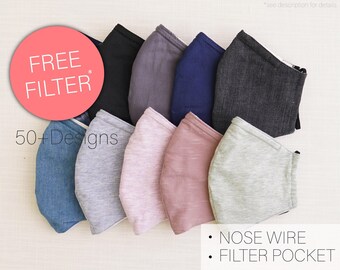 Muslin Cotton Filter Pocket 4 Layers Face Mask , Reusable and Washable , Protective Mask , Gifts for Mom , Heather Plain Face Mask