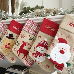 2025 Personalized Tartan Stocking, Gift, Embroidered Xmas Stockings, Santa, Reindeer, Snowman, Holiday Decor