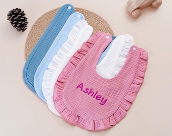 Custom Newborn Gift, New Mom Gift, Embroidered Muslin Cotton Baby Bib and Burp Cloth, Gift Box for Baby Girl or Boy, Baby Essentials