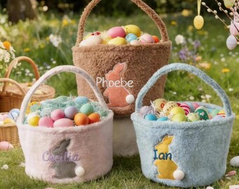 Personalized Baby Gift Basket, Nursery Room Decor, Soft Fuzzy Sherpa Bunny Gift Bag for Kid