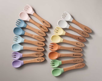 Silicone Baby Spoon and Fork Set | Personalized Baby Cutlery Set | Baby Shower Gifts | Toddler Christmas Gift for Baby | New Mom Gift