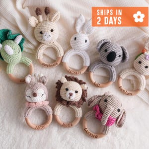Personalized Toy Rattle, New Mom Gift, Rattle Toy Ring, Baby Grasping Toy, Crochet Toy Rattle for Baby, Newborn Gifts [W]