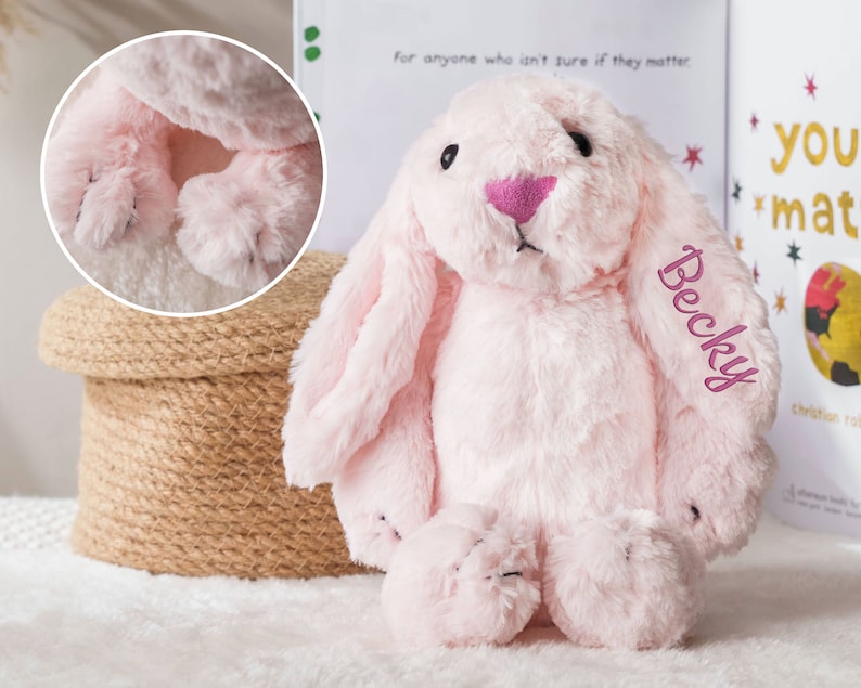 Personalized Plush Bunny Rabbit Newborn Baby Gift Embroidered Easter Bunny Toy Baby Shower Gifts Stuffed Bunny Doll Kids Gift image 9