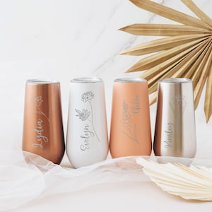 Personalized Champagne Flute Tumbler, Gift for Her, Tumbler Birth Month Flower, Party Favors Champagne Tumbler, Christmas Gift Women
