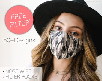 Cotton Face Mask with Nose Wire Filter Pocket 4 Layers Face Mask , Reusable and Washable , Fashion Face Mask , Mom Christmas Gift