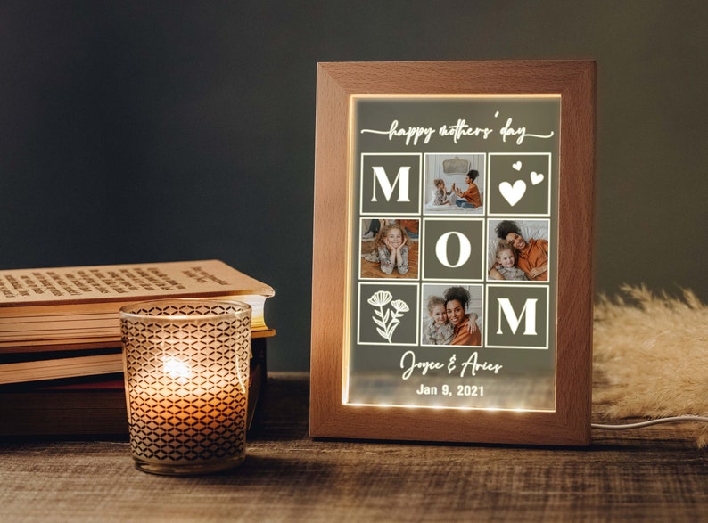 Photo Frame Night Light for Mom Mothers Day Gifts Personalized Gifts for Mom, Grandma Wood Frame LED Lamp with Picture Birthday Gift image 5